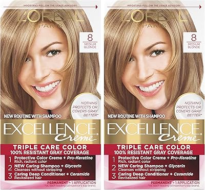 L'Oréal Paris Excellence Cream Permanent dye, 8 medium blonde, hair dye for 100% gray coverage, pack of 2.. Shop the future with DIAYTAR NIGERIA - thousands of products, unbeatable prices, delivery within a week.
