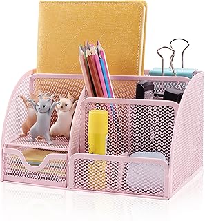 TEOX office organizer, multifunctional mesh office organizer with 6 compartments and 1 drawer for the house, the office, the school, the workshop, the kitchen (pink).. Your shopping journey simplified with DIAYTAR NIGERIA's vast selection and budget-friendly shipping.
