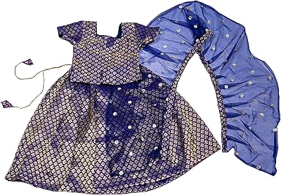 Tradition India Kids Chanderi Silk Lehenga Choli Ensemble Bleu Royal, short sleeves Lehenga Choli, Pattu Pavadai, Ethnic clothes for children.. DIAYTAR NIGERIA bridges the gap between desire and affordability with nationwide delivery in under 8 days.