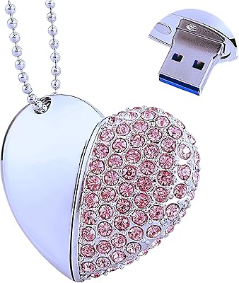 USB key 3.0 Ecodesk 128 GB Diamond heart pattern with storage memory necklace.. DIAYTAR NIGERIA: Where every Nigerian finds affordable products delivered within the week.