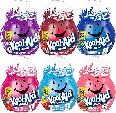 Varied pack of mixtures for Kool-Aid liquid drinks, 1 cherry, 1 grapes, 1 tropical punch, 1 strawberry, 1 blueberry, 1 watermelon, 6 pieces.. Shop from anywhere in Nigeria and receive your DIAYTAR purchases at affordable prices within a week.