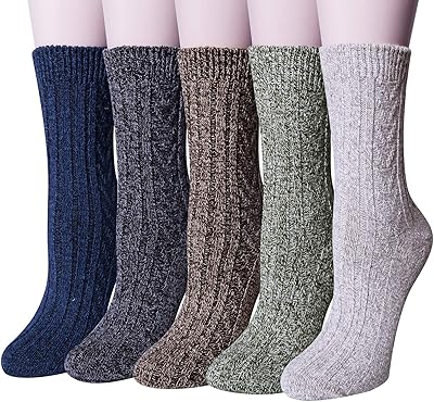 Winter socks for women, set of 5 socks knitted in soft and thick wool, with classic and relaxed design, multicolored, one -sized size.. DIAYTAR NIGERIA makes every shopping desire a reality with affordable prices and delivery in 5-8 days.