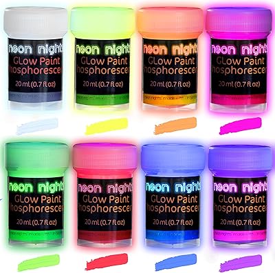The neon lights shine in black - acrylic colors - set of 8 pieces, 20 ml for exterior and interior use on canvas and walls - Gifts for artists - Phosphorescents.. Experience the ease of modern shopping with DIAYTAR NIGERIA's vast selection and quick delivery service.