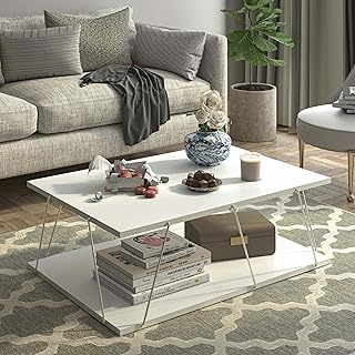 Modern coffee table made in Türkiye for living room, easy to assemble - white and chrome.. DIAYTAR NIGERIA connects you with what you need at prices you'll love, delivered within 8 days.