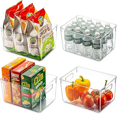 Set of 4 storage and organization of transparent plastic foods with hollow handles for kitchen, counters, cabinets, fridge, freezer, bedrooms and bathrooms - 11 ".. DIAYTAR NIGERIA: Simplifying access to thousands of products with affordable nationwide shipping.