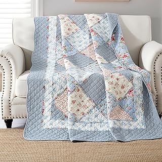 Simple blue cotton cotton patchwork cover cover, size 150 x 200 cm size, quiled bed cover with floral pattern, single size for sofa.. Experience the DIAYTAR difference with our vast product selection and delivery within 5-8 days.