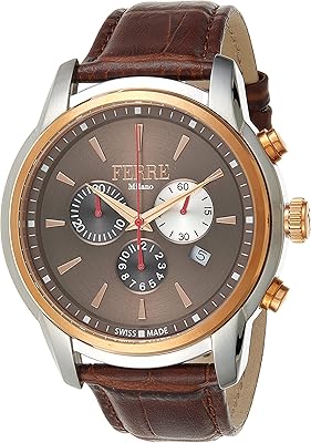 Quartz watch chronograph in leather ferre milano fm1g131l0091 for men, brown, brown, bracelet.. Get unbeatable value on every order with DIAYTAR Nigeria.