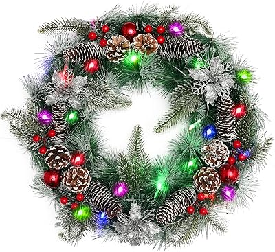 Christmas wreath with LED lights with battery, white, 50 cm, Christmas wreath with berry decoration, rattan Christmas articles for door, wall, fireplace to hang.. Your shopping dreams realized through DIAYTAR NIGERIA's affordable platform with reliable delivery times.