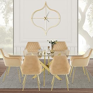 Vanity Living Furniture Large Davos Dining Table With Modern Golden Frame And Glass Tree + 6 Dining Room Chairs Creaming and Dining Room.. Shop smarter with DIAYTAR Nigeria — from household essentials to electronics, we have everything you need. Plus, our delivery is fast, secure, and arrives between 5 and 8 days.