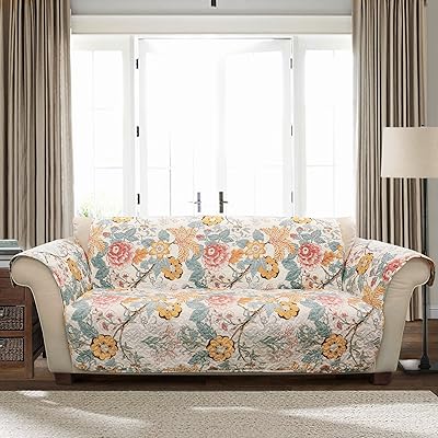 Sydney Lush Decor Furniture Protector - Sofa cover with pattern and flowers pattern - blue and yellow.. DIAYTAR NIGERIA brings the marketplace to every Nigerian home with affordable prices and quick delivery.