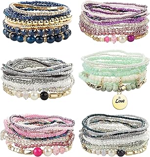 6 sets of bracelets of stackable bohemian pearls for women, set of extensible multilayer bracelets, multicolored jewelry, acrylic and steel alloy, cubic zirconia.. Experience the ultimate in shopping convenience with DIAYTAR NIGERIA's vast catalog and 5-8 day delivery.