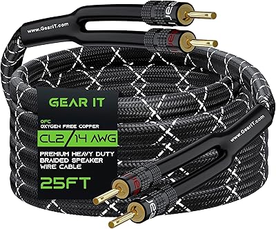 Robust braided speaker thread Gear it 14awg (25 feet) with double gold -plated end - CL2 in -wall - Copper without oxygen (OFC) Black.. DIAYTAR NIGERIA: Your partner in affordable online retail with reliable delivery across the nation.