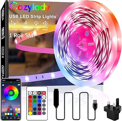USB COSY LADY LED LED LED 5 -meter length, 16.4 feet Smart Bluetooth RVB LED SMD 5050 MODE MUSIC IN BUTTER -STOP, LED Music synchronization LED strip for bedroom decoration, bedroom decoration, children's room.. DIAYTAR NIGERIA brings the marketplace to your screen with affordable products delivered in 5-8 days.