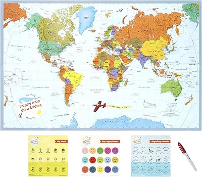 World Happy Map educational world map 34x22 | Easy to write wall card for school and classroom - foldable geographic travel cards, perfect for teaching and learning children.. DIAYTAR NIGERIA: Simplifying access to thousands of products with affordable nationwide shipping.