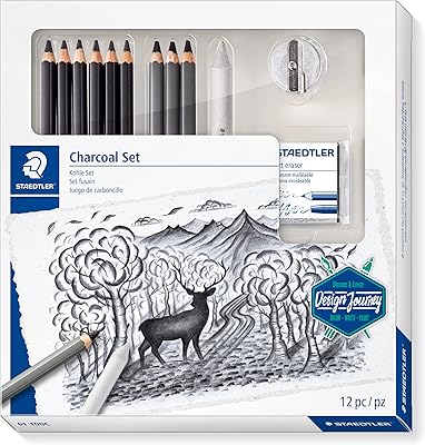 STEDTLER 100C 61 Set of charcoal with 6 Lumograph Black Mars pencils, 3 1 mixture rod, pettery gum for artists and double hole metal leafy, St.. With DIAYTAR Nigeria, shopping online is easy, affordable, and fast.