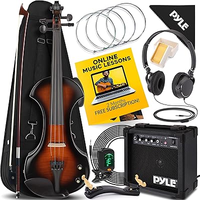 Pyle, Kit of Silent Electric Violin 4 4/4 - Solid Wood Violin with Solid case, Archet, Ebony fittings and digital tuner, full -size orchestral string, Basses ENC box (PEGVLNKT40).. DIAYTAR NIGERIA revolutionizes online shopping with competitive prices and reliable 5-8 day delivery.