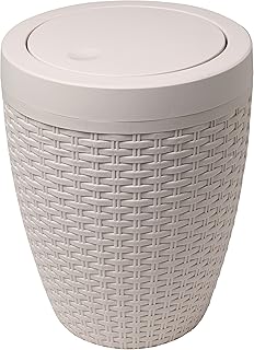 Round bathroom furniture in an addi rattan imitation with swivel lid, gray calico linen.. DIAYTAR NIGERIA: Bringing affordable shopping solutions with a diverse product catalog delivered nationwide.
