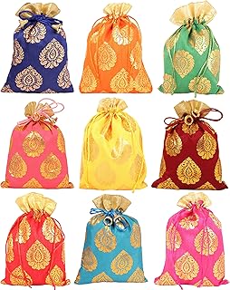 Touchstone Large traditional Indian Potli bags with clamping cord for gifts, jewelry packaging, wedding party gifts, matching colors, set of 9 pieces for women... DIAYTAR NIGERIA: Revolutionizing how Nigerians shop with affordable prices and prompt delivery services.