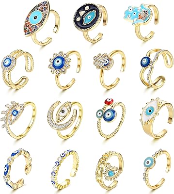 15 Pieces Bleu Women Ring For Women Plated Gold 14 Carats, Turkish Turkish Turkish Ring in Cubic Zirconia, Adjustable open ring, Hamsa Hand Ring for Protection, Metal, Cubic Zirconia.. DIAYTAR Nigeria offers the perfect blend of affordability and efficiency. Shop now and get your products delivered between 5 and 8 days nationwide.
