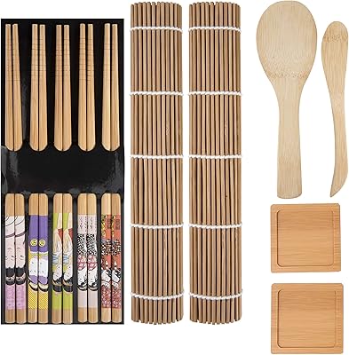 Sushi manufacturing kit, bamboo sushi carpet, comprising 2 rolling carpets, 5 pairs of baguettes with female figurines, 1 paddle, 1 distributor and 2 sauce plates, roll on, sushi kit for beginners.. From checkout to your doorstep in less than a week — DIAYTAR Nigeria.