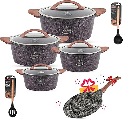 10 -room kitchen battery - Set of LIFE SMILE SMILE SMILE PUKS, COLLECTION COLLECTION IN 100% GRANITE without PFOA, aluminum cooking set with pressure pressure including casseroles and silicone utensils | 20/24/28/32cm | (purple).. Shopping made simple with DIAYTAR NIGERIA's vast selection and budget-friendly nationwide delivery.