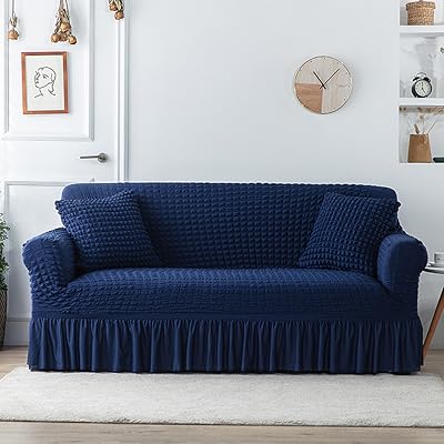 Collotool universal sofa cover with skirt, for 1/2/3/4 sofa, sofa cover in high elastic washable seamstress with skirt, for living room and bedroom (navy blue, 4 places).. DIAYTAR NIGERIA: Your affordable shopping destination with thousands of products delivered in days.