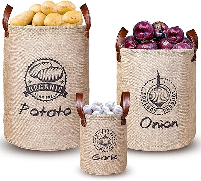 Storage baskets for potatoes and kameham onions, pack of 3, storage bins for potatoes, onions and garlic lined with jute canvas with handles.. Discover thousands of products on DIAYTAR Nigeria — from fashion and electronics to home goods. We guarantee quick delivery and competitive pricing across the board.