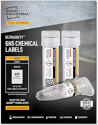 Avery Ultraduty GHS chemical labels for laser printers, waterproof, UV resistant, 0.5 "x 1.7", 1,500 package (60518).. DIAYTAR NIGERIA redefines convenience with our vast product selection and swift nationwide delivery.