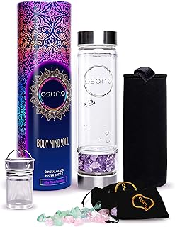 Bottle of Osana crystal water with 3 interchangeable healing crystals - Amethyst, pink quartz and green fluoritis - Leaf tea bottle - Bottle of Elixir Infused Glass Water - 16.9 OZ.. DIAYTAR Nigeria — the online store where variety meets value.
