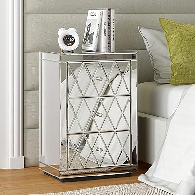 Bedside table with Shifu mirror with 3 drawers, silver bedside table/Design night table in mesh, modern bedside table to touch, glass bedside table for bedroom and living room.. DIAYTAR NIGERIA: Nigeria's answer to affordable online shopping with reliable 5-8 day delivery guarantee.