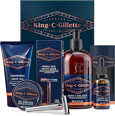 King Sea Gillette Complete Gift of Men's Beard Care, double -edged safety razor, cleaner for beard and face, beard oil, beard balm, razing gel.. Experience shopping freedom with DIAYTAR NIGERIA's vast selection and 5-8 day nationwide delivery service.