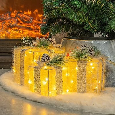 FUNPENY LOT OF 3 CHRISTMAS GIFT GIFTS, connect 60 LEDs light hot white garlands, decorations for outdoor and interior Christmas tree, courtyard, interior decoration (Max. 7.5 x 7.5 x 7.1 inches).. Your shopping journey simplified with DIAYTAR NIGERIA's vast selection and budget-friendly shipping.