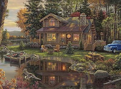 Peace Lake River Kim Norlin Grand Puzzle of 1,000 pieces with hidden images of Buffalo Games in green.. DIAYTAR NIGERIA: Empowering Nigerians with access to affordable products delivered within 8 days.