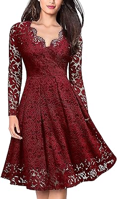 Coloody Vintage Bad Floral Dress Dress with Floral Lace with long sleeves and V-neck for evening, cocktail, wedding, mid-length dress.. Experience shopping without compromise at DIAYTAR NIGERIA, with vast selection and quick delivery.