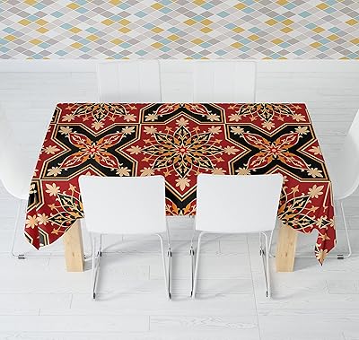 Filato velvet tablecloth with Ramadan Kareem pattern, decorative tablecloth with Moroccan arabesque motif, red, 145 x 120 cm.. Experience shopping freedom with DIAYTAR NIGERIA's vast catalog and nationwide 5-8 day shipping.