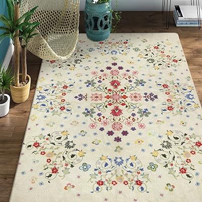 Nutchoma carpet non -slip with beige floral pattern 7.6 x 12.7 cm, machine washable rustic carpet, set of long -haired floor mats for bedroom, living room, interior decoration.. DIAYTAR NIGERIA: Where smart shoppers find everything they need at prices they can afford.