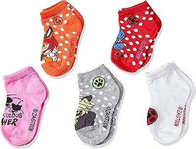Short socks for girls miraculous tales of lady bug and black cat, 5 pieces, multicolored, multicolored.. DIAYTAR NIGERIA connects you with what you need at prices you'll love, delivered within 8 days.