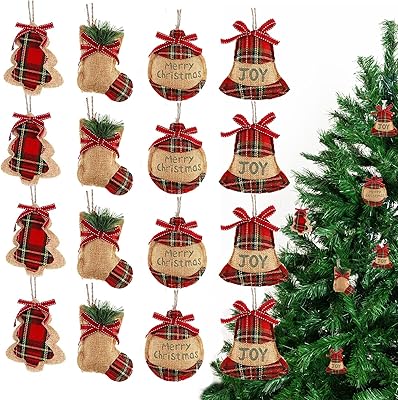 Set of rustic Christmas tree decorations Lonoro 16 pieces in jute canvas, Christmas tree bell, jute canvas plant, Christmas decorations, party gifts, 4 styles.. DIAYTAR NIGERIA: Where shopping is a pleasure with affordable prices and reliable delivery service.