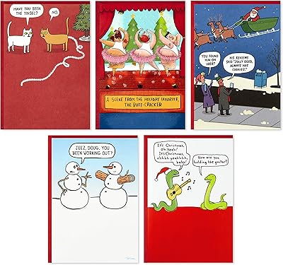 Assortment of pretty Hallmark Shop Christmas cards, 5 cards with envelopes (cat, snowman, Santa Claus).. DIAYTAR NIGERIA connects you with endless possibilities through our affordable e-commerce platform.