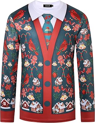 Fun t-shirts with long sleeves and round SSLR round neck with vacation Christmas pattern.. Shop with confidence at DIAYTAR NIGERIA, enjoying competitive prices and delivery within 8 days.