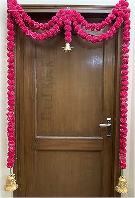 Toran set with fluffy flower -worried flowers sphinx / decorative door hangings (about 100 x 152 cm) (Rani).. Experience shopping satisfaction with DIAYTAR NIGERIA's vast selection and nationwide delivery service.