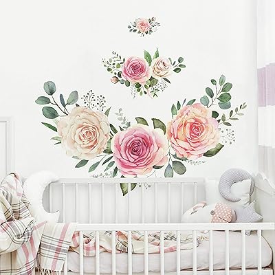 Giant wall stickers to take off and glue rosomic roses | Pink and green wall stickers.. Shop across boundaries at DIAYTAR NIGERIA and enjoy budget-friendly nationwide delivery within the week.