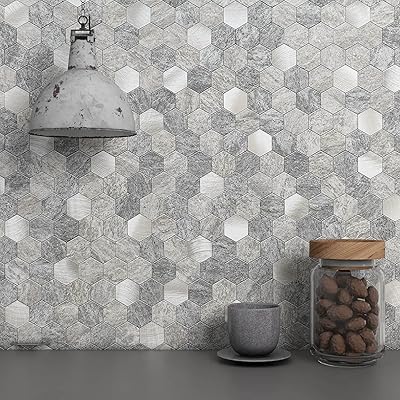 Pennis Peel and Stick marble tiles in marble and stick, bathroom wall panels in hexagonal mosaic (10 pieces of gray color mixed).. Experience the ultimate in shopping convenience with DIAYTAR NIGERIA's vast catalog and 5-8 day delivery.