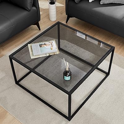 Saigur glass coffee table, small modern coffee table, single square central tables for living room 26.7 x 26.7 x 15.7 inches, gray and black.. Your trusted shopping companion, DIAYTAR NIGERIA delivers affordable solutions in just 5-8 days.
