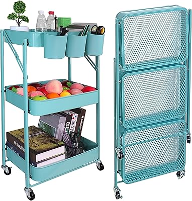 Foldable metal storage trolley at 3 OYO levels with 3 cups for the office, house, kitchen, bathroom, laundry room, store, etc. blue.. DIAYTAR NIGERIA makes quality accessible to all with our affordable prices and quick delivery service.