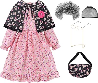 Realbeauty Kids Old Lady costume for grandmother old lady costume for girls of 100 days.. DIAYTAR NIGERIA brings the joy of affordable shopping to your fingertips with delivery in less than 8 days.