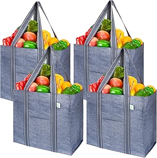 Vino reusable grocery bag with rigid, foldable, robust, versatile background, daily use (lot of 4).. DIAYTAR NIGERIA connects you with endless possibilities through our affordable e-commerce platform.