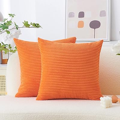 Home Brilliant Set of cushion cushion in ribbed velvet with burned orange stripes, set of 2 cushions of decorative velvet cushion for sofa, size 18 x 18 inches, orange.. DIAYTAR NIGERIA: Where affordability meets variety, with thousands of products delivered in less than 8 days.