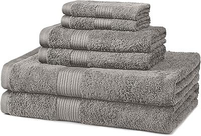 Amazonbasics Lot of 6 cotton towels resistant to discoloration, gray, set of 6 pieces.. Need something fast? Order it now from DIAYTAR Nigeria.
