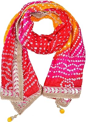 Bkhap écharpe en soie pour femme jaipuri rajasthani bandhani bandhi heavy avec gota work et latkan.. DIAYTAR NIGERIA brings the nation's largest product catalog to your doorstep at prices you'll appreciate.